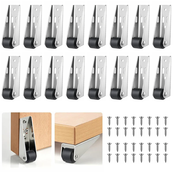 🚪 4-Pack Low-Profile Door Repair Casters | Quiet Nylon & Steel Fixed Wheels